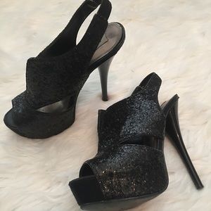 Steve Madden black glitter heels